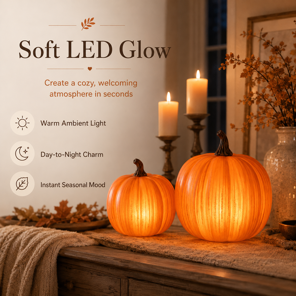 Light-Up Pumpkin Decor Set of 2 | Fall LED Pumpkins