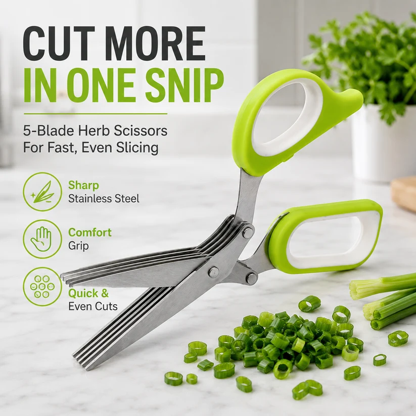 316 Stainless Steel 5-Blade Herb Scissors | Fast Kitchen Prep