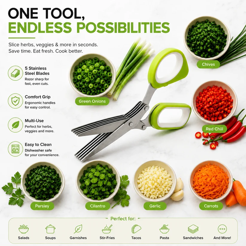 316 Stainless Steel 5-Blade Herb Scissors | Fast Kitchen Prep