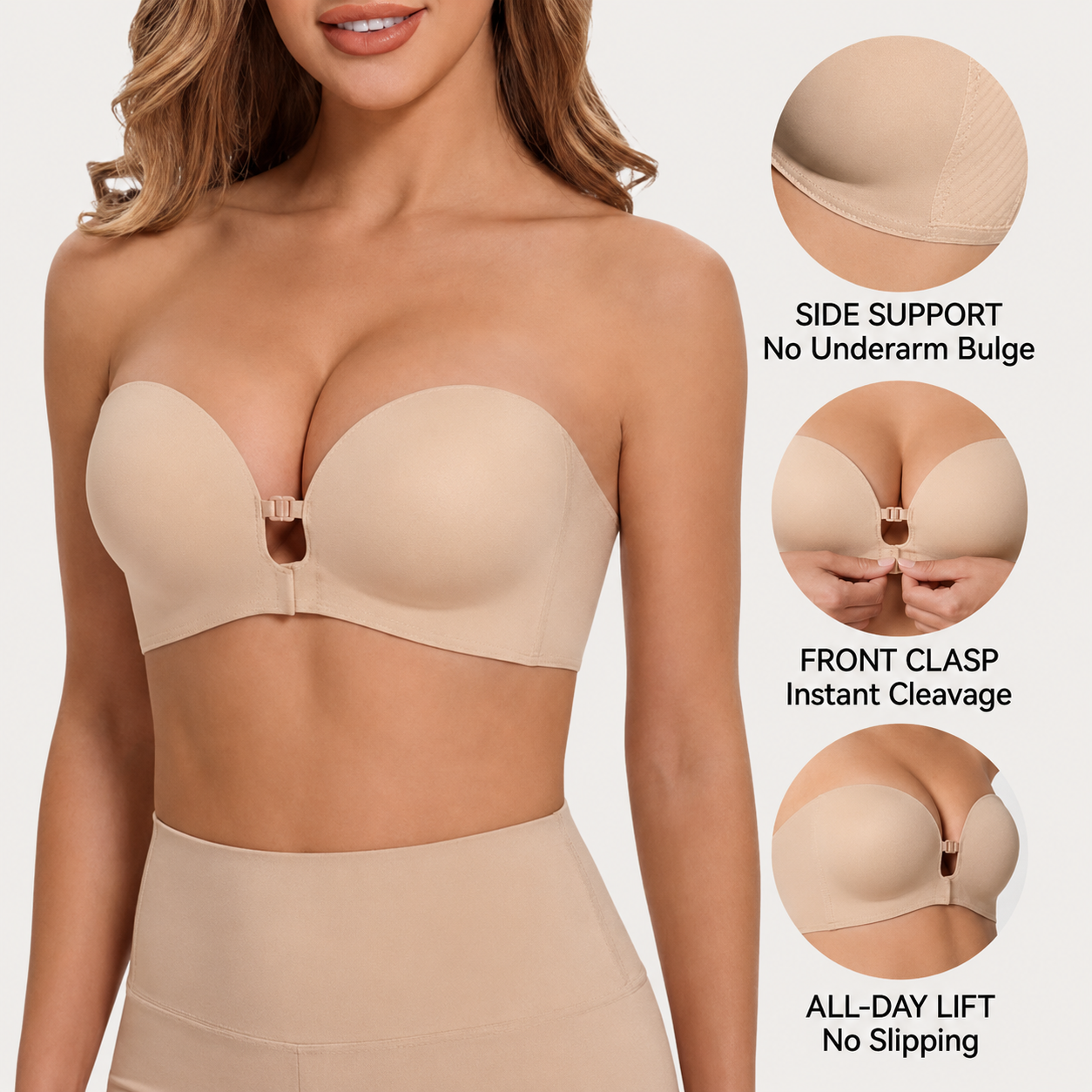 Front Clasp Strapless Bra | No-Slip Seamless Push-Up Bra