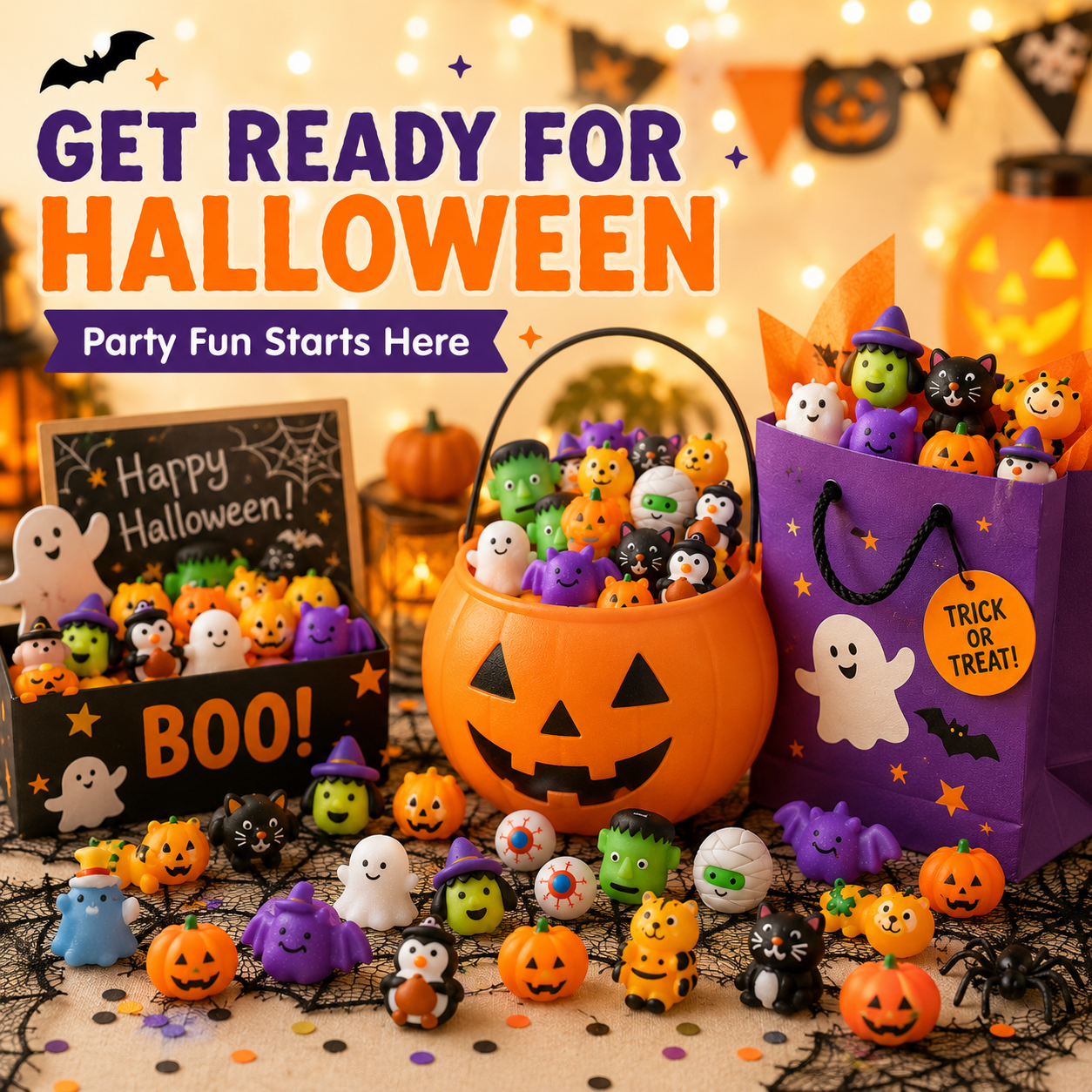 🎃 100PCS Halloween Mochi Squishy Toys – Cute Sensory Party Favors & Goodie Bag Fillers ✨