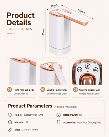 Foldable Smart Water Pump | 3-Mode Rechargeable Dispenser