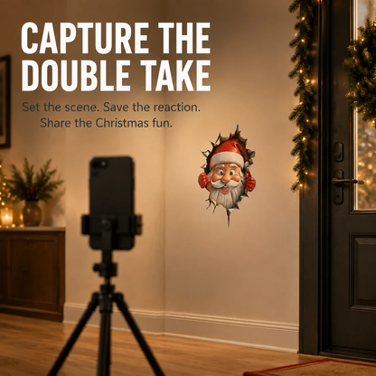 🎅 Santa Breaking Through Wall Decal – Funny Christmas Illusion Sticker