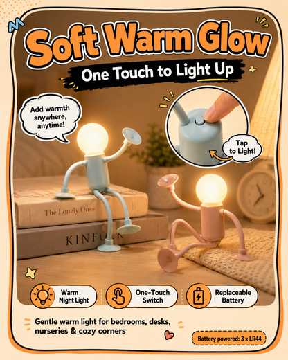 Bulb Man Flexible Suction Cup Night Light | Fun Desk Lamp