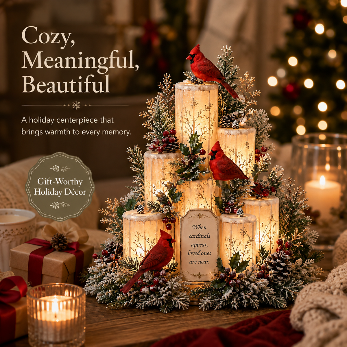 ❤️Cardinal Remembrance Lighted Centerpiece | Memorial Gift🎅