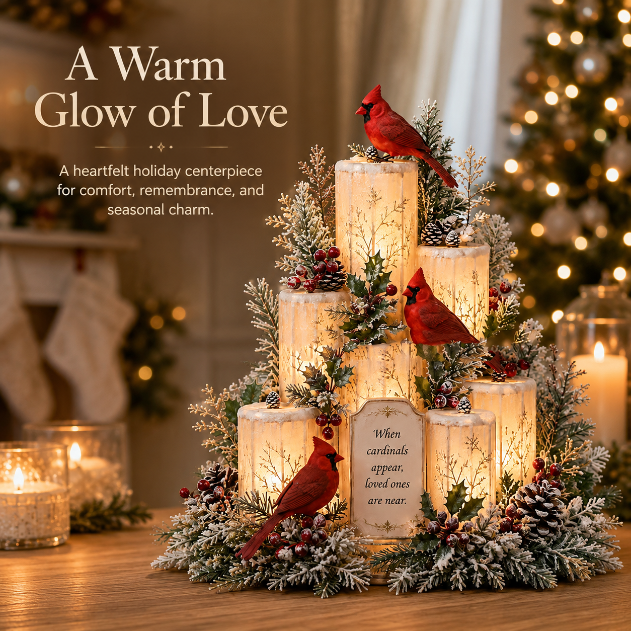 🕯️❤️ Cardinal Memorial LED Candle Centerpiece – A Warm Tribute to Loved Ones