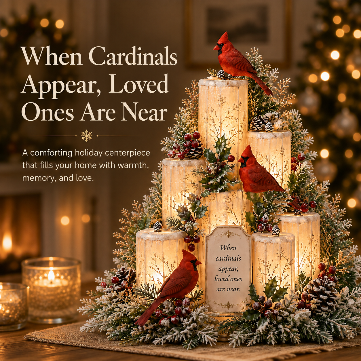 🕯️❤️ Cardinal Memorial LED Candle Centerpiece – A Warm Tribute to Loved Ones