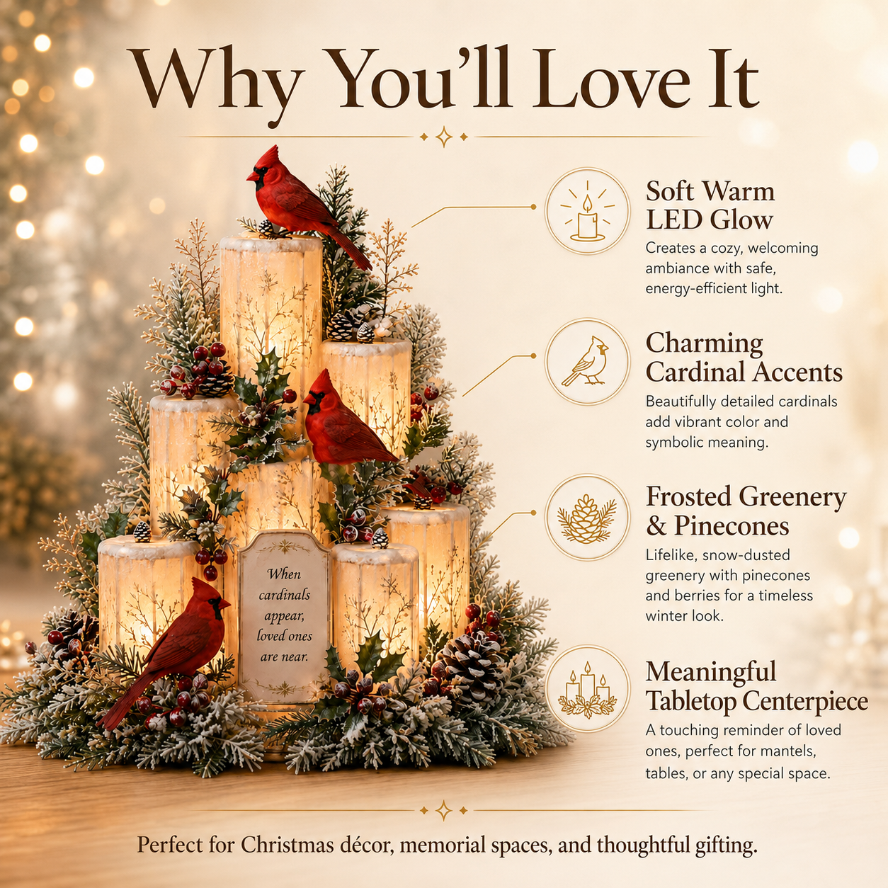 🕯️❤️ Cardinal Memorial LED Candle Centerpiece – A Warm Tribute to Loved Ones