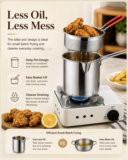 Stainless Steel Deep Fryer Set - 1-Person Mini Pot with Fry Pot, Filter Basket & Food Clip 🍳