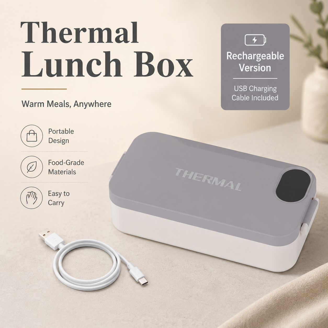 Rechargeable Electric Lunch Box | Portable Food Warmer