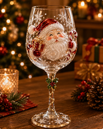 🎁3D Raised Christmas Wine Glass Collection – 6 Festive Designs