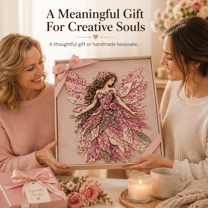 🧚‍♀️🌸 Premium Fairy Patchwork DIY Kit | High-Quality Layered Fabric with Floral Wings DIY Handmade Fantasy Wall Decor ✨