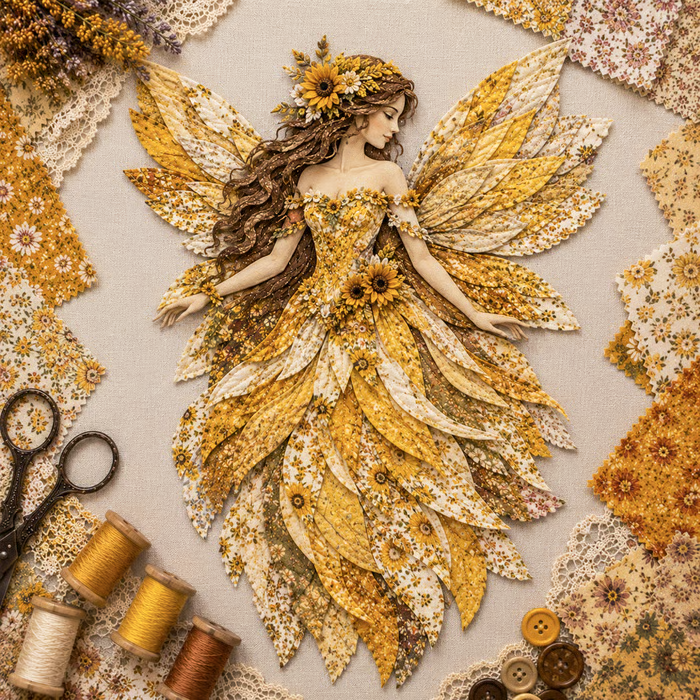 🧚‍♀️🌸 Premium Fairy Patchwork DIY Kit | High-Quality Layered Fabric with Floral Wings DIY Handmade Fantasy Wall Decor ✨