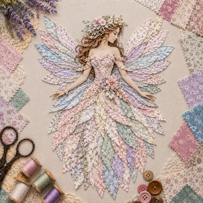 🧚‍♀️🌸 Premium Fairy Patchwork DIY Kit | High-Quality Layered Fabric with Floral Wings DIY Handmade Fantasy Wall Decor ✨