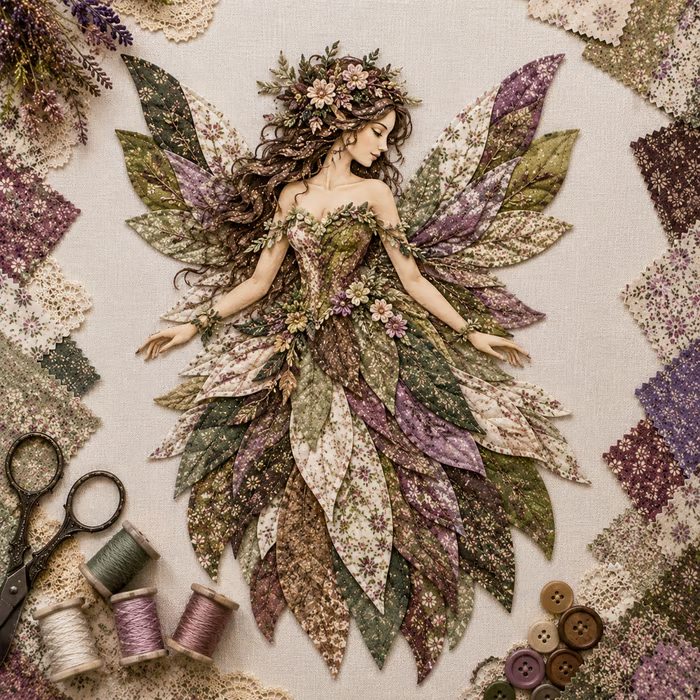 🧚‍♀️🌸 Premium Fairy Patchwork DIY Kit | High-Quality Layered Fabric with Floral Wings DIY Handmade Fantasy Wall Decor ✨
