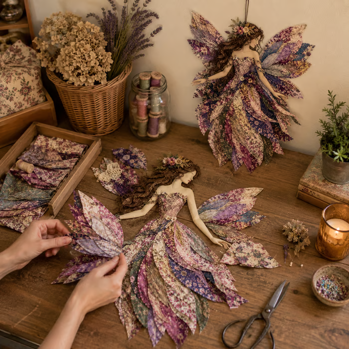 🧚‍♀️🌸 Premium Fairy Patchwork DIY Kit | High-Quality Layered Fabric with Floral Wings DIY Handmade Fantasy Wall Decor ✨