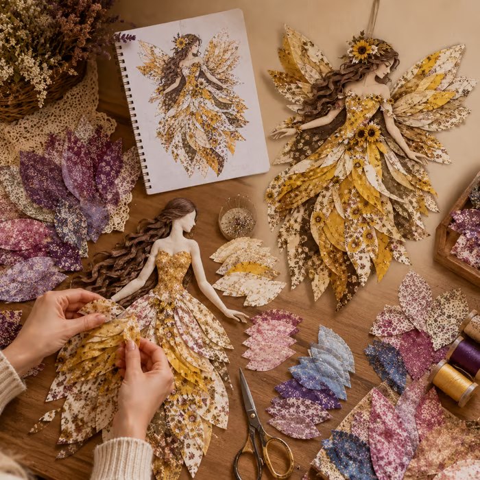 🧚‍♀️🌸 Premium Fairy Patchwork DIY Kit | High-Quality Layered Fabric with Floral Wings DIY Handmade Fantasy Wall Decor ✨