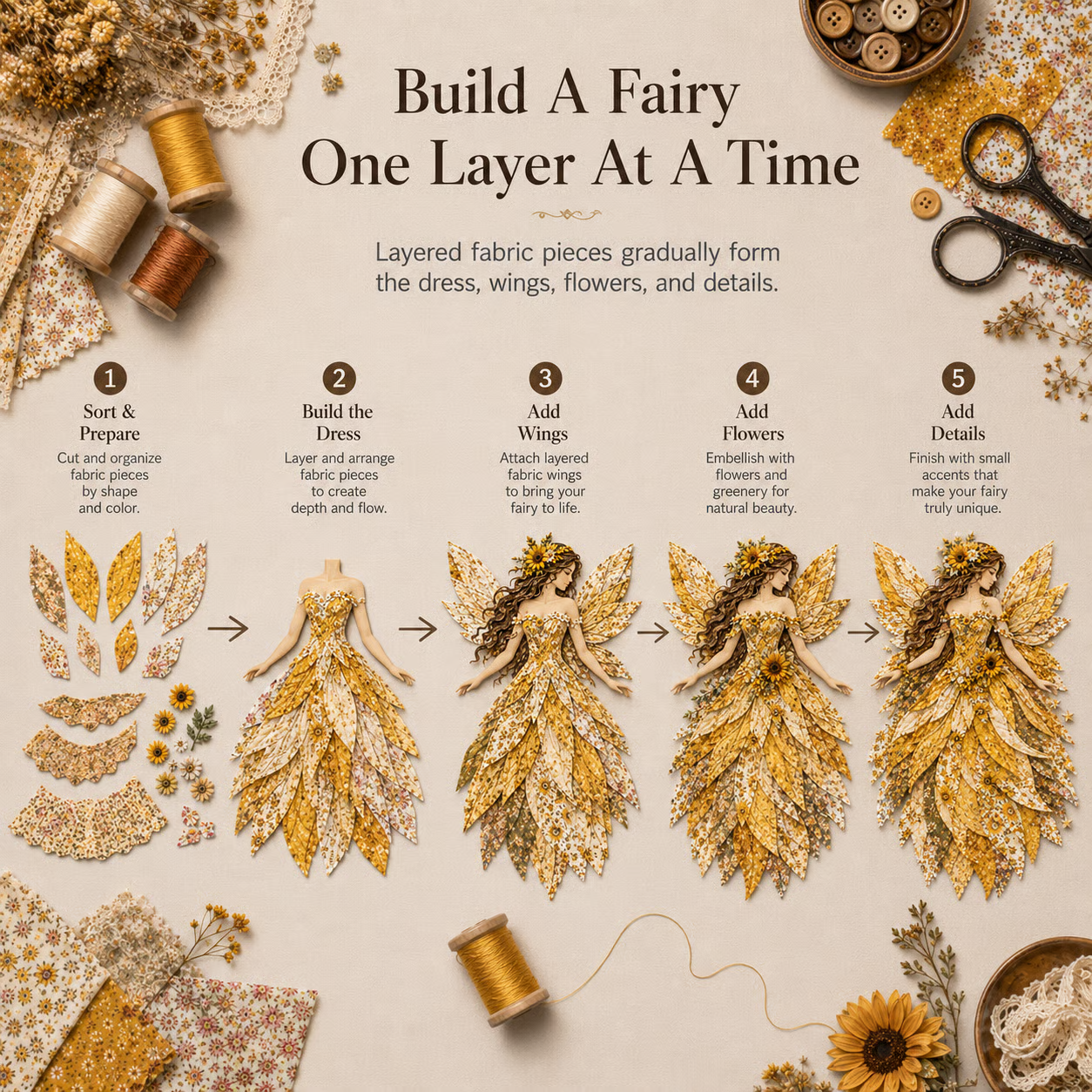 🧚‍♀️🌸 Premium Fairy Patchwork DIY Kit | High-Quality Layered Fabric with Floral Wings DIY Handmade Fantasy Wall Decor ✨