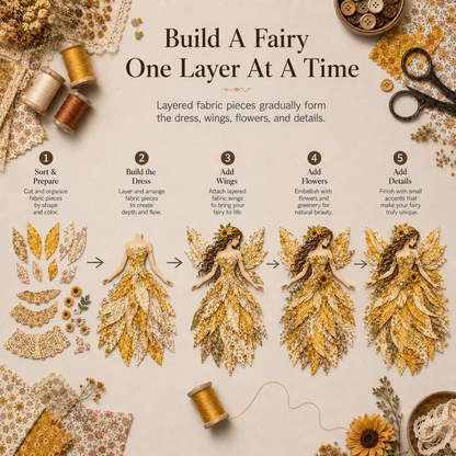 🧚‍♀️🌸 Premium Fairy Patchwork DIY Kit | High-Quality Layered Fabric with Floral Wings DIY Handmade Fantasy Wall Decor ✨