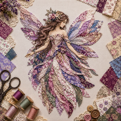 🧚‍♀️🌸 Premium Fairy Patchwork DIY Kit | High-Quality Layered Fabric with Floral Wings DIY Handmade Fantasy Wall Decor ✨