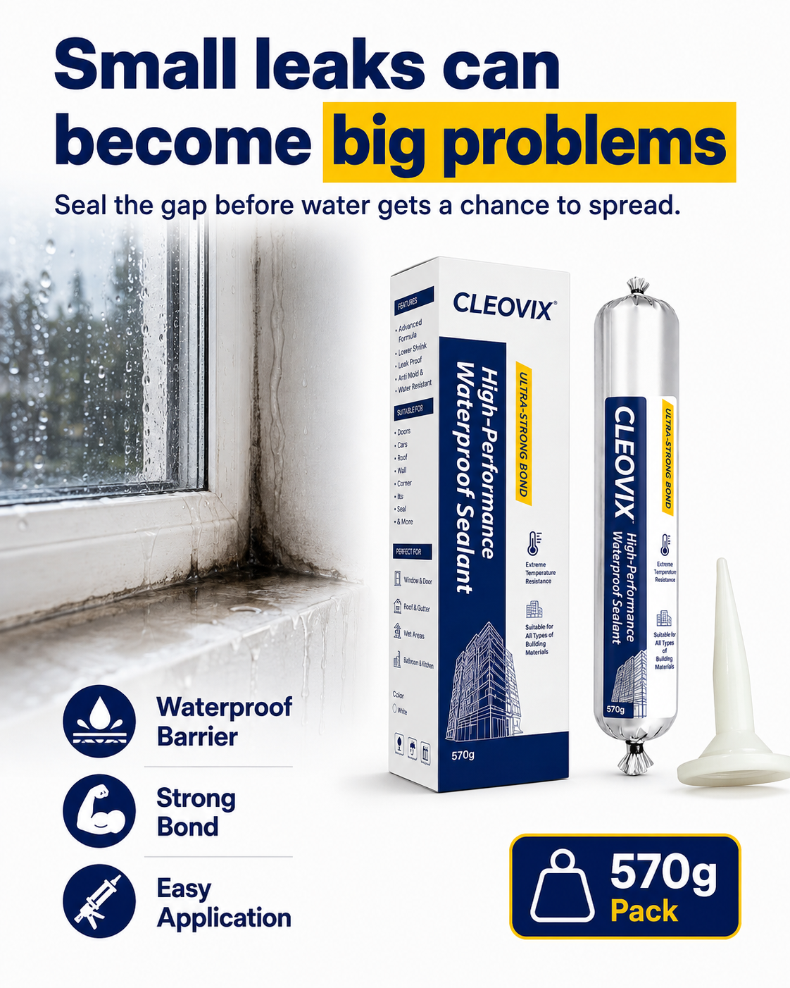 CLEOVIX Waterproof Sealant 570g | Leak & Gap Repair