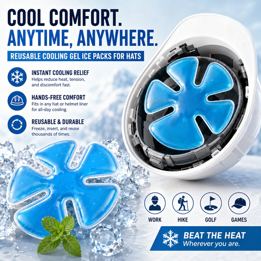 ❄️4PCS  Cooling Hat Insert – Reusable Gel Ice Pack for Helmets & Caps