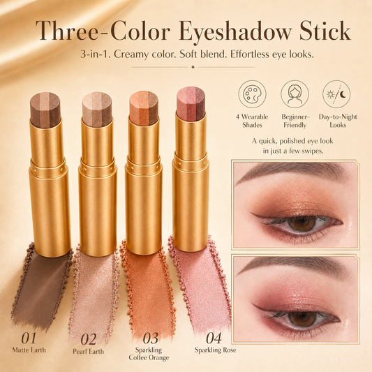 3 in 1 Easy Eyeshadow Stick for Beginners Waterproof Longwear Shimmer Makeup Set