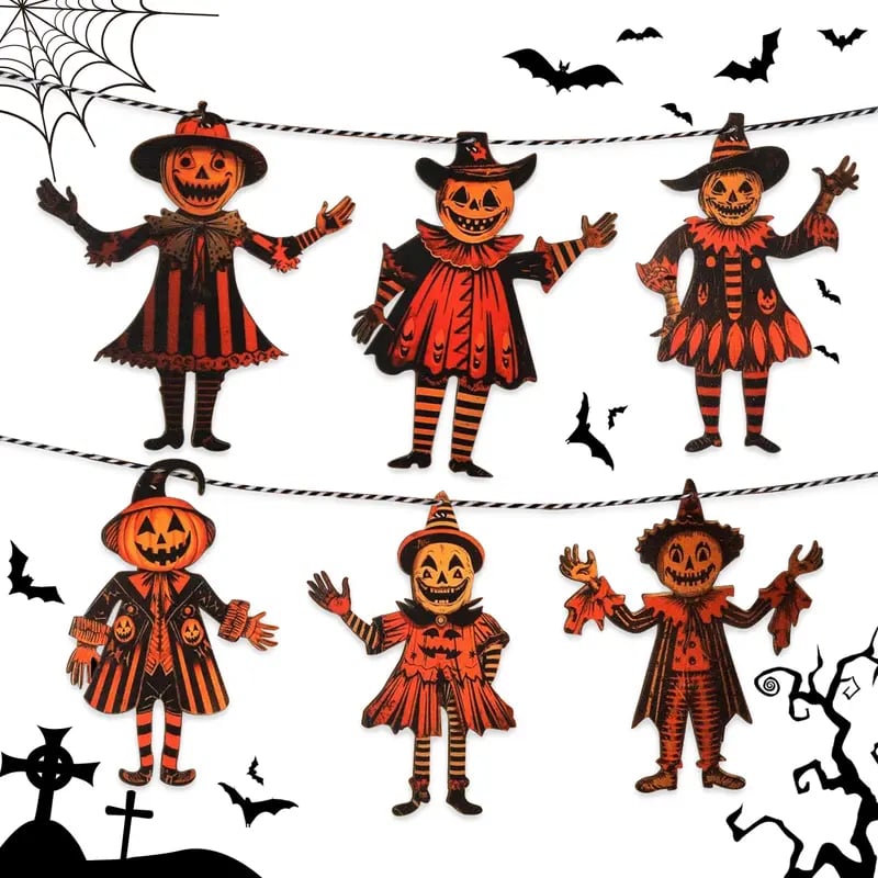 6 Pcs 5.9-Inch Halloween Vintage Wooden Garland Set