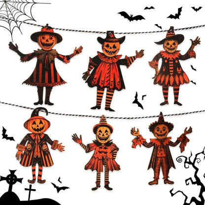 6 Pcs 5.9-Inch Halloween Vintage Wooden Garland Set