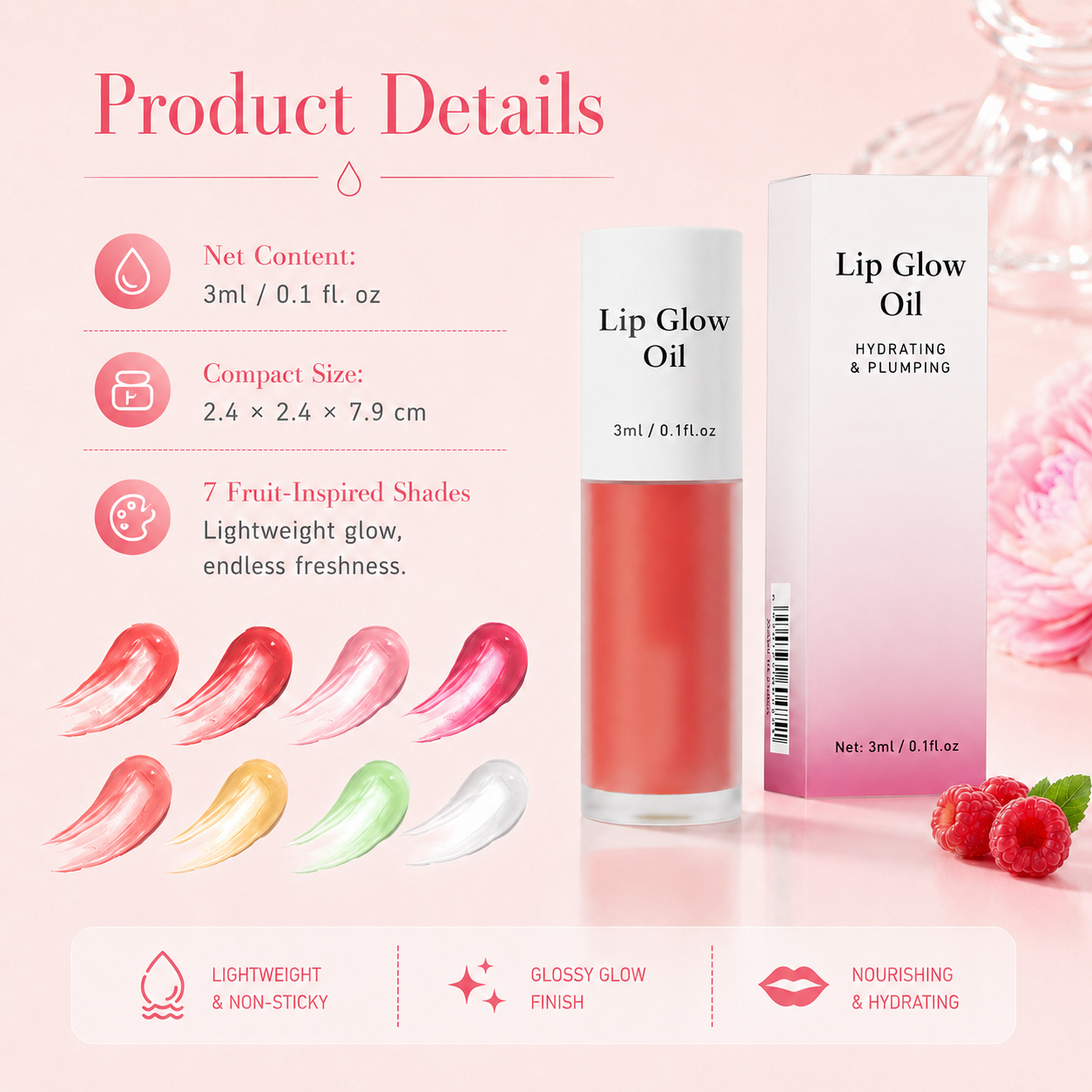 New⭐Lip Glow Oil – 7 Fruit-Inspired Glossy Shades