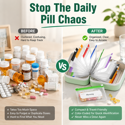 14-Pouch Travel Pill Organizer | Color-Coded Storage Case