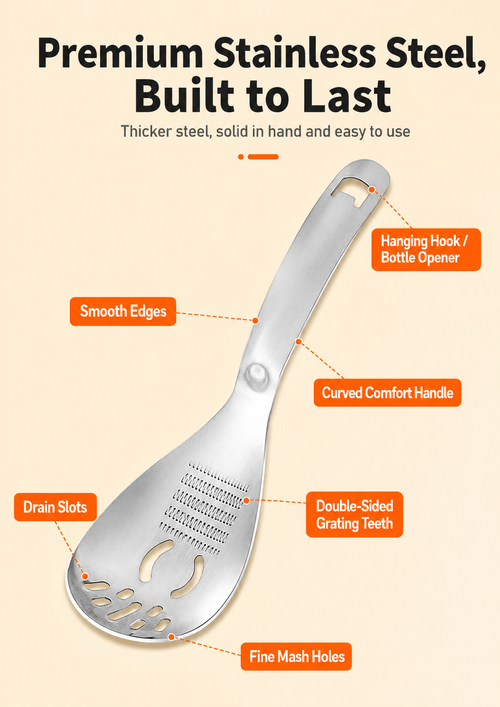 Multifunctional Garlic & Ginger Grater Spoon | Stainless Steel