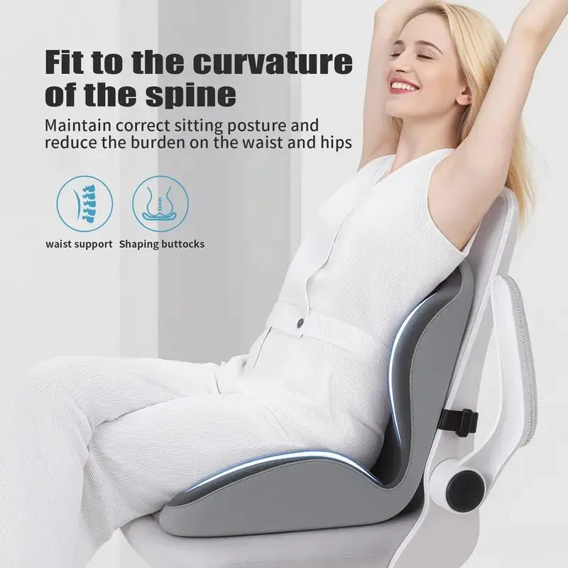 🔥Memory Foam Seat Cushion – Lumbar Support, Back Pain Relief, Pressure Reduction