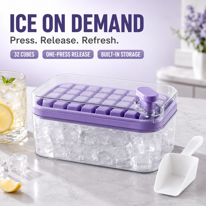 One-Press Ice Cube Tray with Storage Box | 32 Cubes