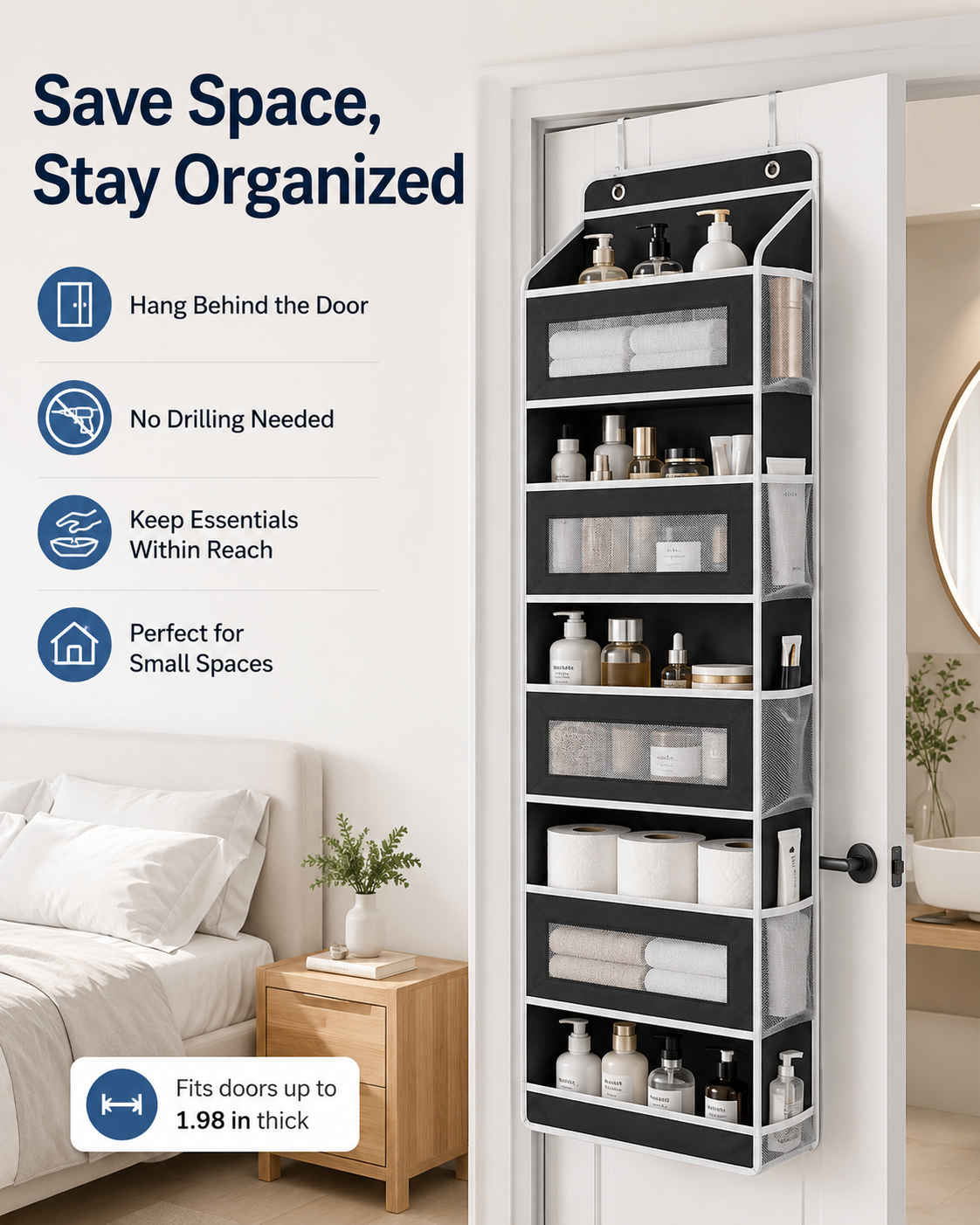 5-Tier Over-the-Door Hanging Organizer with Mesh Pockets
