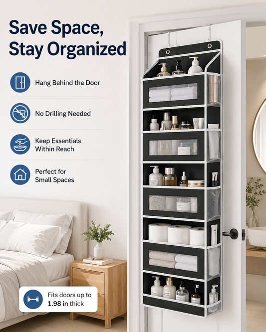 5-Tier Over-the-Door Hanging Organizer with Mesh Pockets
