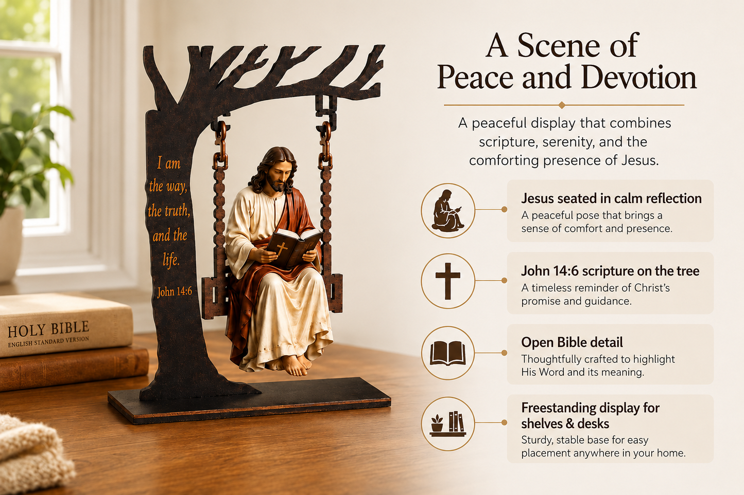 Jesus Swing Ornament – John 14:6 Faith Table Decor | Christian Bible Verse Home Decoration
