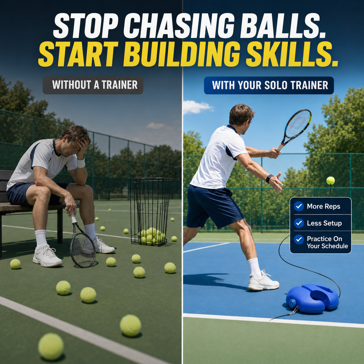 🎾Solo Tennis Trainer with 2 Rebound Balls | Practice Anywhere