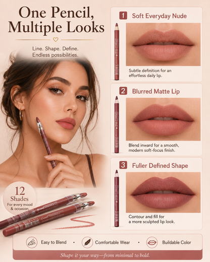 🖌️ 12Pcs Matte Lip Liner With Sharpener Set Waterproof Smudgeproof Precise Contour Lipstick Pens