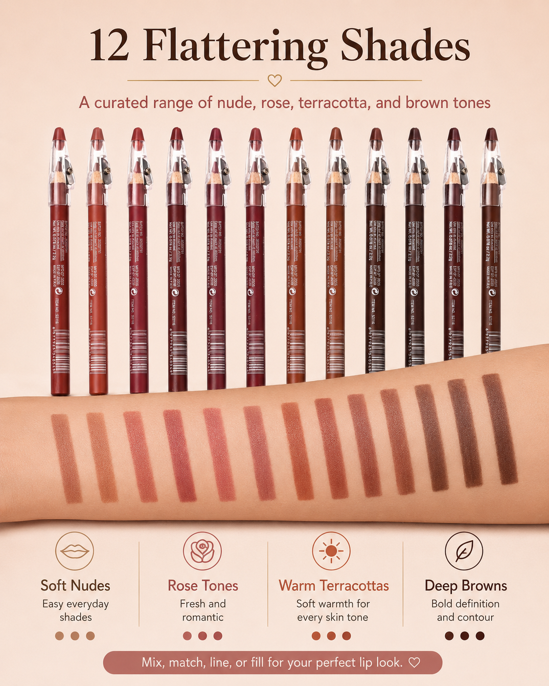 🖌️ 12Pcs Matte Lip Liner With Sharpener Set Waterproof Smudgeproof Precise Contour Lipstick Pens