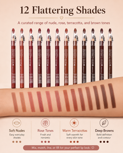 🖌️ 12Pcs Matte Lip Liner With Sharpener Set Waterproof Smudgeproof Precise Contour Lipstick Pens
