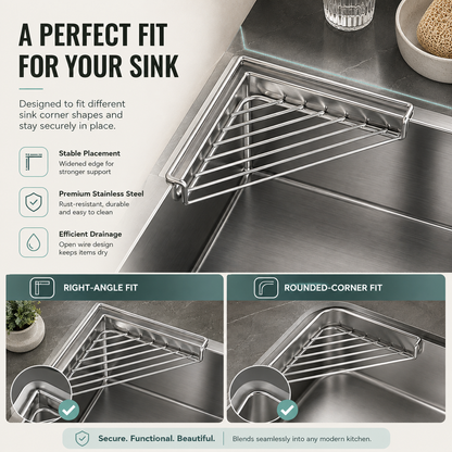 Stainless Steel Corner Sink Drying Rack | Space-Saving Organizer