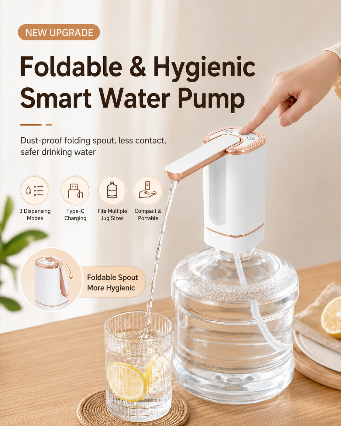 Foldable Smart Water Pump | 3-Mode Rechargeable Dispenser