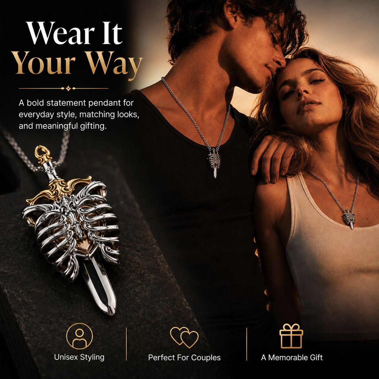 Personalized beating heart and ribcage pendant
