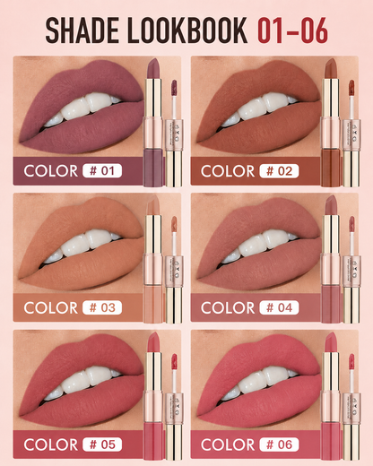 2-in-1 Matte Lipstick & Liquid Lip Glaze | 12 Longwear Shades