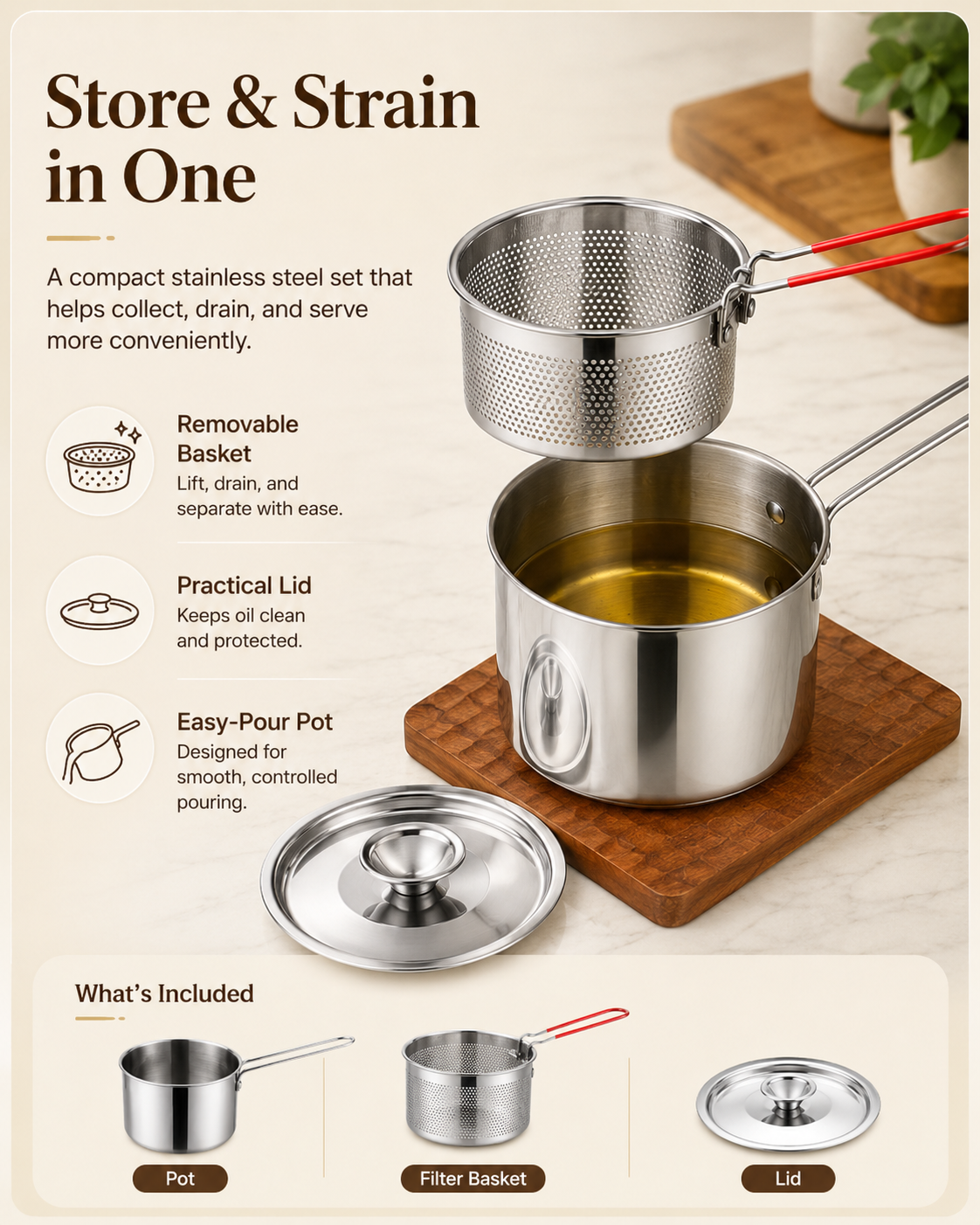 Stainless Steel Deep Fryer Set - 1-Person Mini Pot with Fry Pot, Filter Basket & Food Clip 🍳