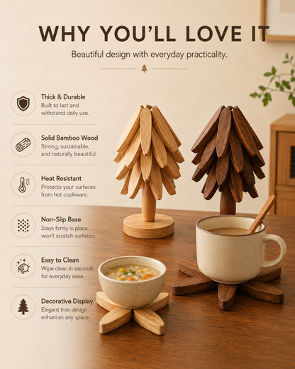 Foldable Tree Trivet – Wooden Heat-Resistant Pot Mat