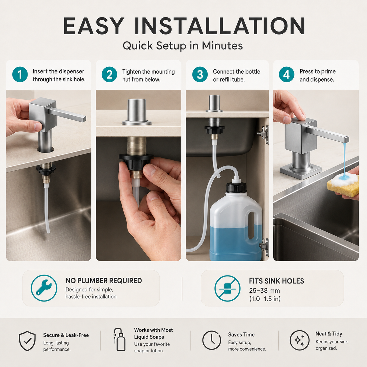 Stainless Steel Sink Soap Dispenser with Refill Tube