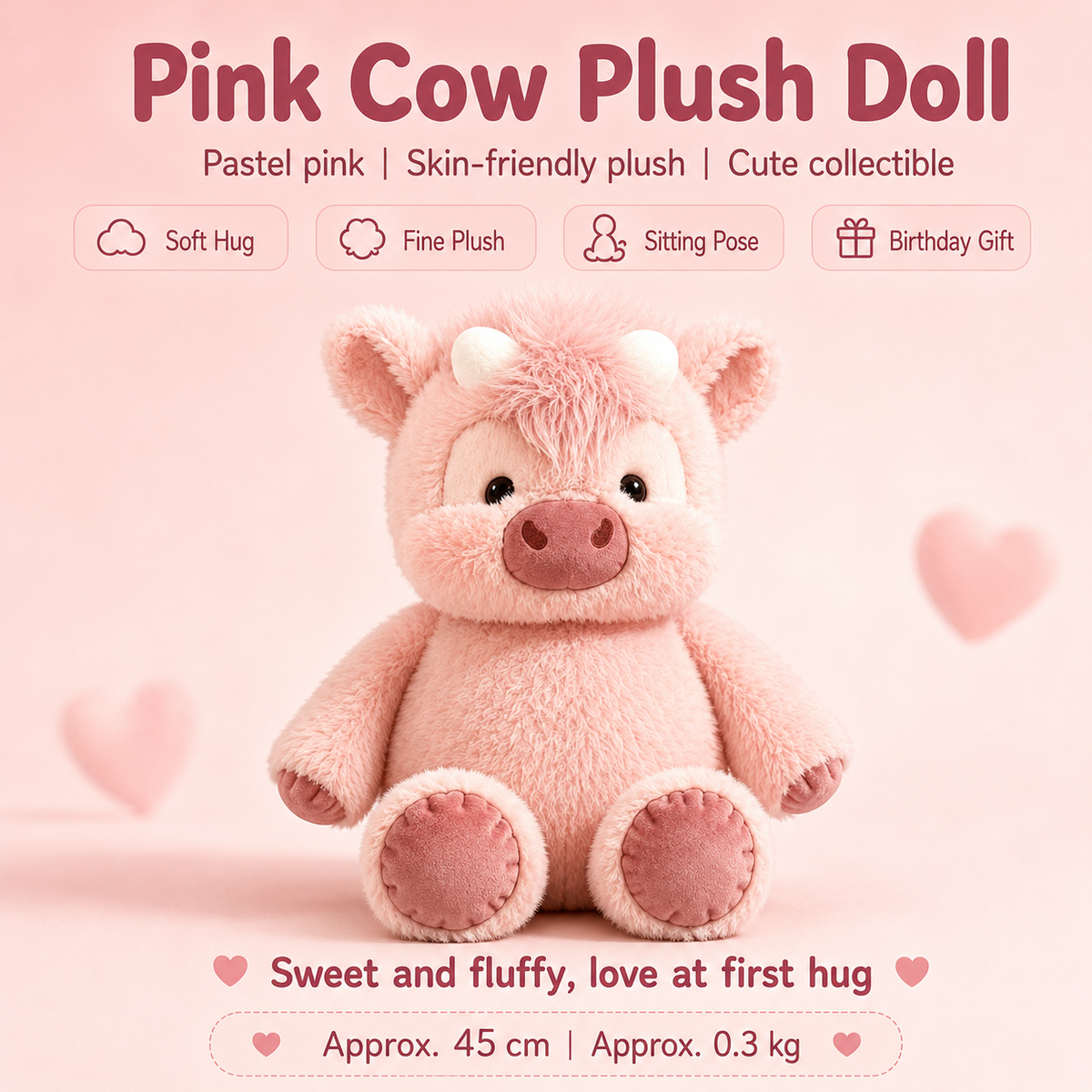 45cm Cow & Pig Plush Toys | Soft Animal Dolls