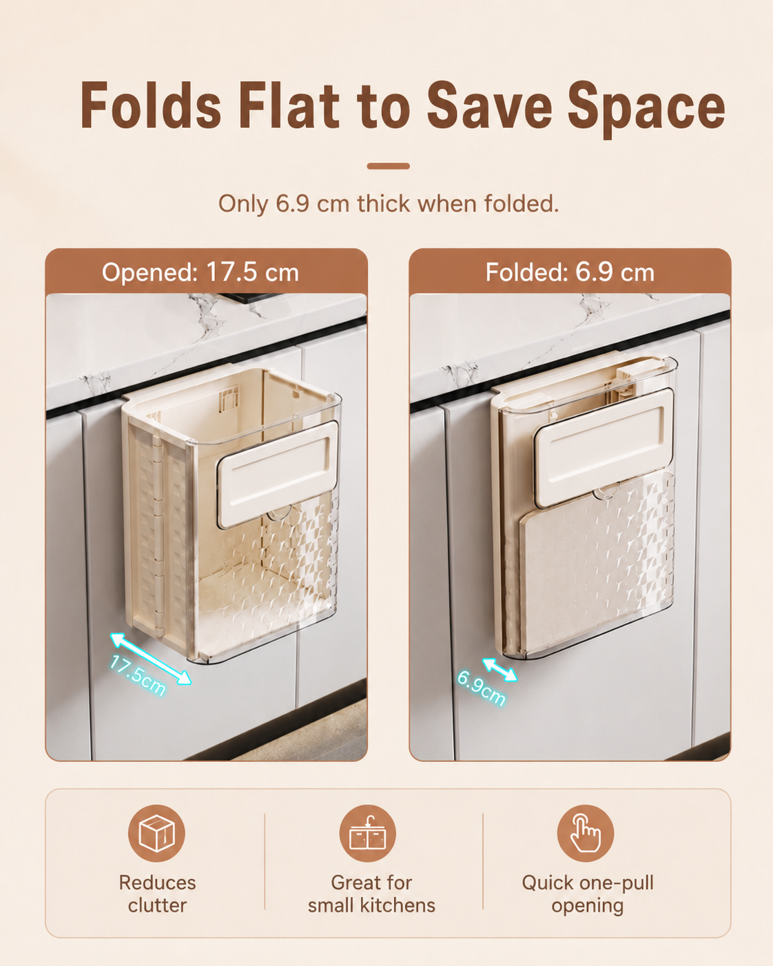 Foldable Wall-Mounted Trash Can for Kitchen Cabinet | Space-Saving Hanging Trash Bin